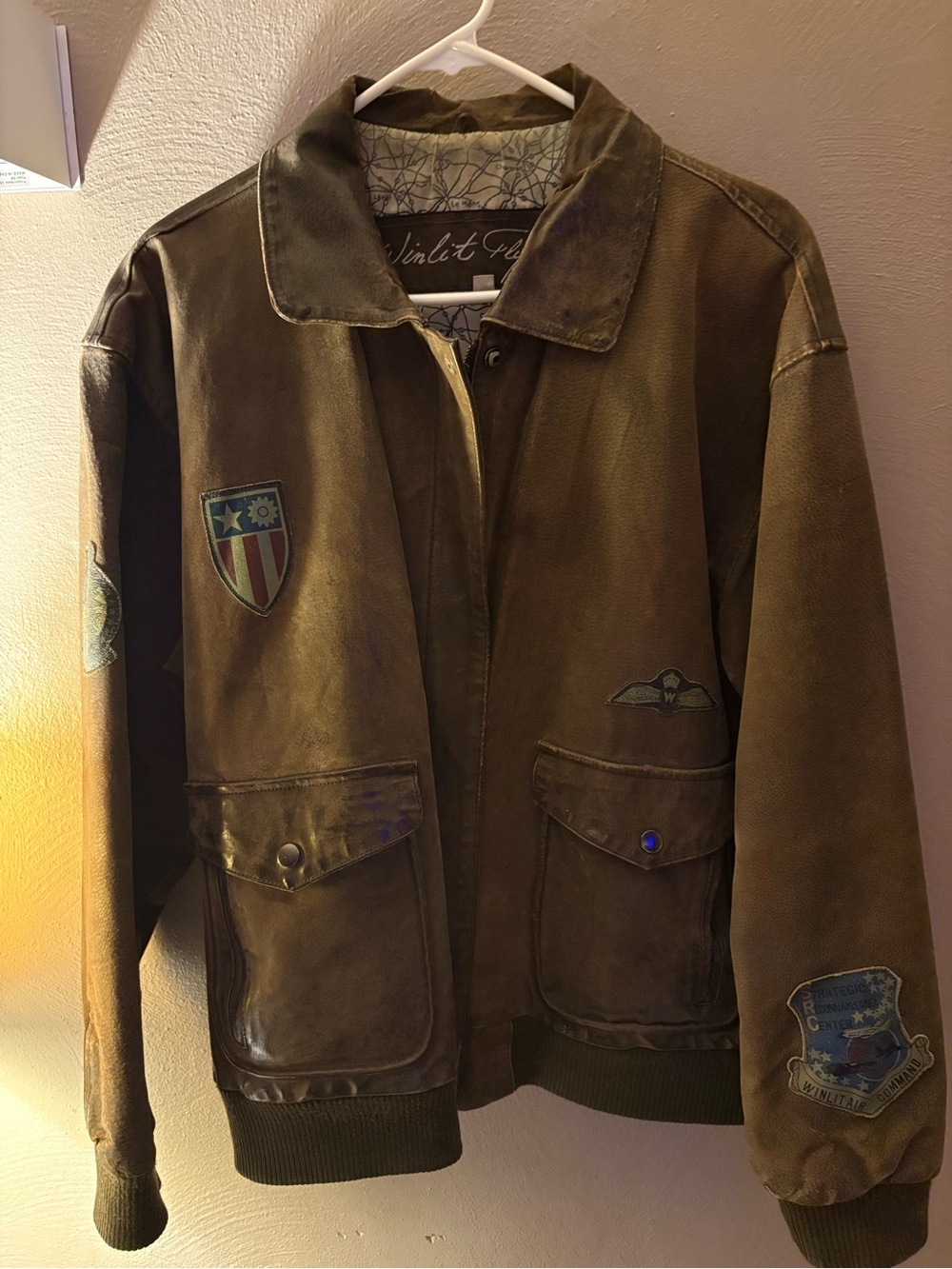 Men's Brown Military Patch Bomber Jacket